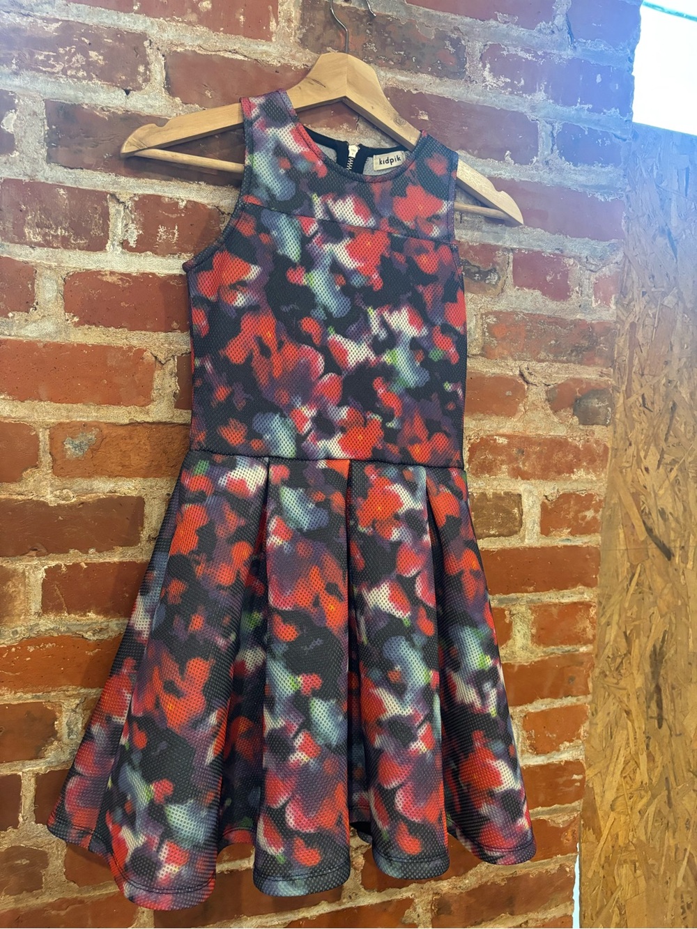 kidpik Red, Black and White Floral Fit-and-Flare Dress